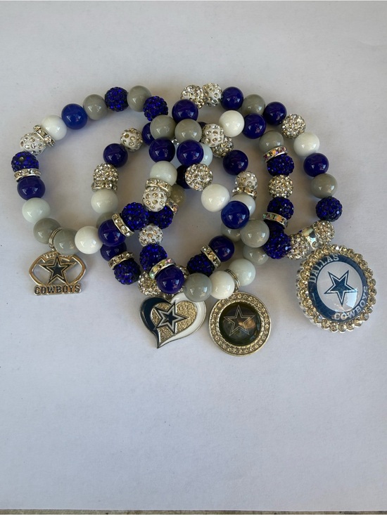 NFL Jewelry - NFL Dallas Cowboys Blue, White & Gray Beaded Charm Bracelet Set